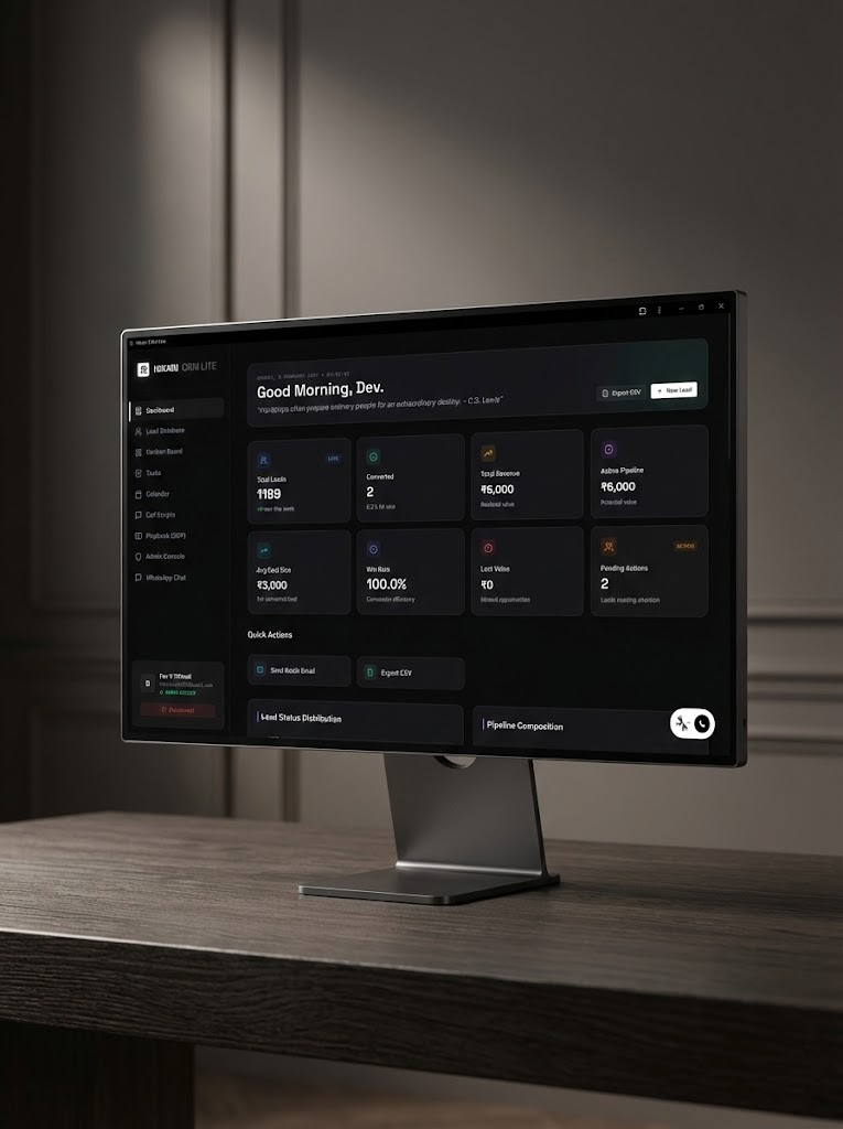 Custom CRM dashboard interface demonstrating complex backend systems